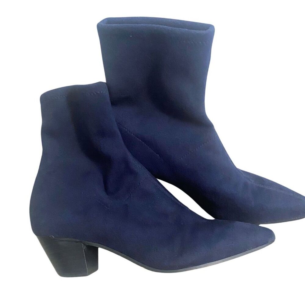 Boden | Navy Blue Suede Western Stretch Booties Heel Ankle